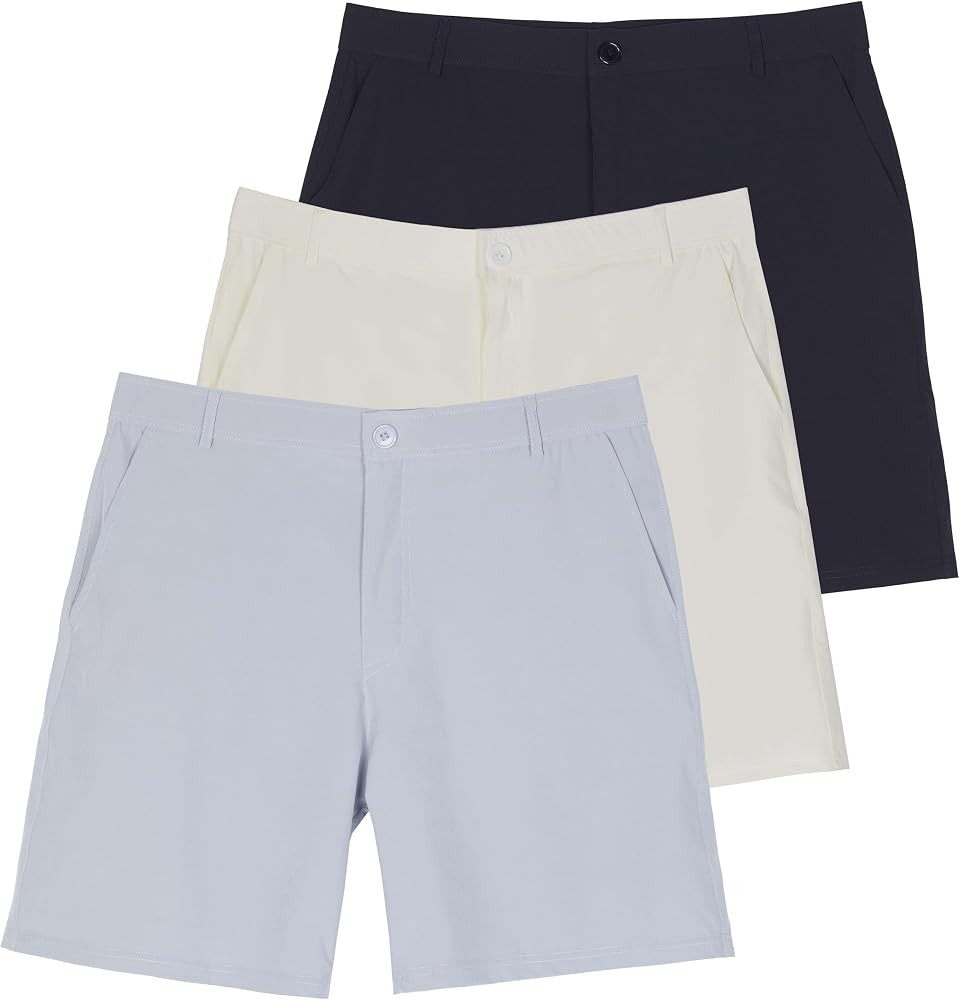 Real Essentials 3 Pack: Mens 7" Golf Shorts Pockets - Flat Front Casual Work Workout Active Hikin... | Amazon (US)
