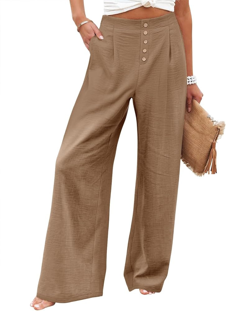 Angerella Womens Wide Leg Pants High Elastic Waisted in The Back Business Work Trousers Long Casu... | Amazon (US)