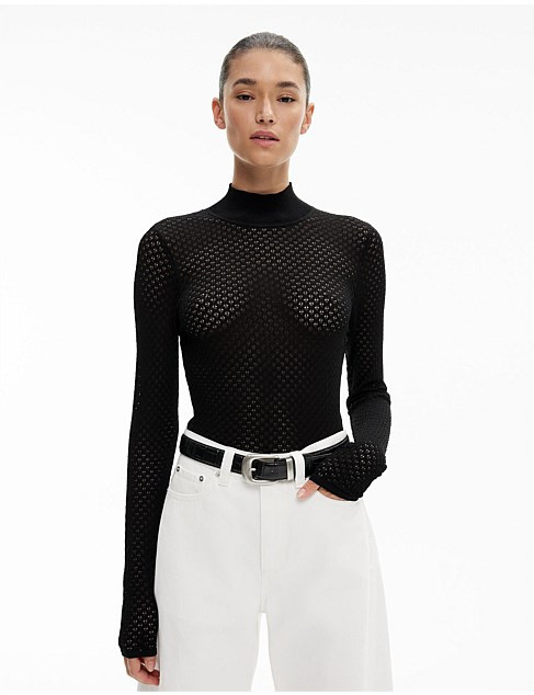 Lace Hi Neck Knit Top | David Jones (Australia & New Zealand)