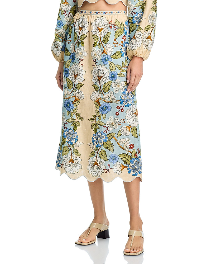 Farm Rio Garden Scarf Print Linen Midi Skirt | Bloomingdale's (US)