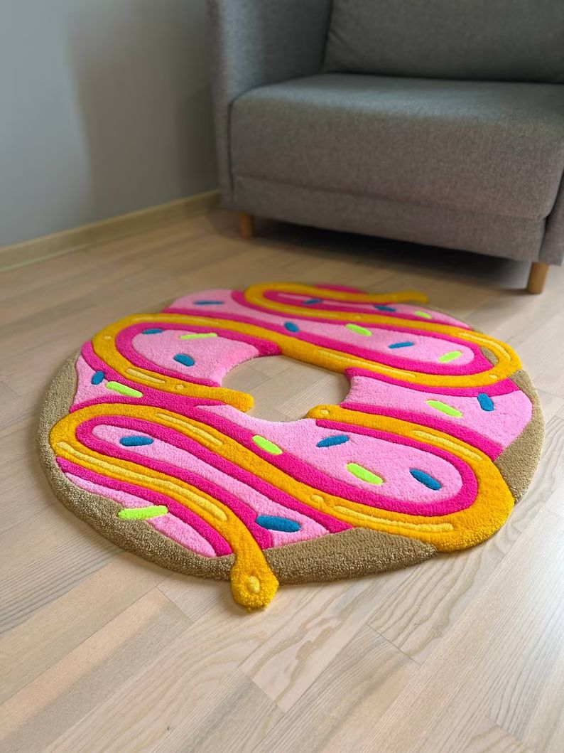 Bright Pink Donut Rug, Custom Rug, Handmade Rug, Colorful Rug, Tufting Rugs, Personalized Rug, So... | Etsy (US)