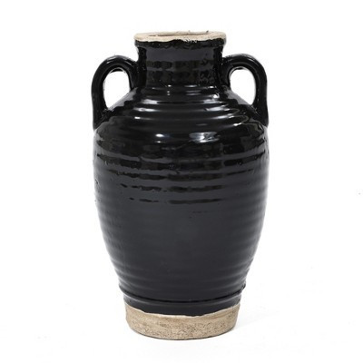 LuxenHome Black Jug 10-Inch Tall Terracotta Vase with Two Handles | Target