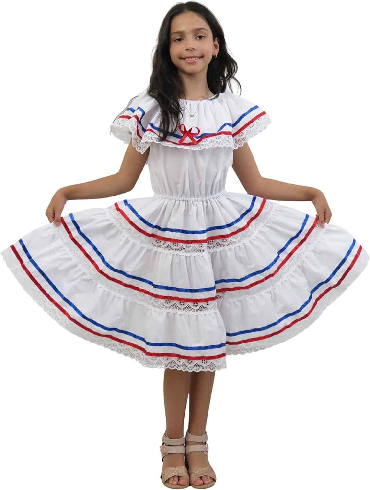 Ethnic Ribbons Dress Red, Blue and White Cuban, Domincan, Puerto Rican Dress | Amazon (US)