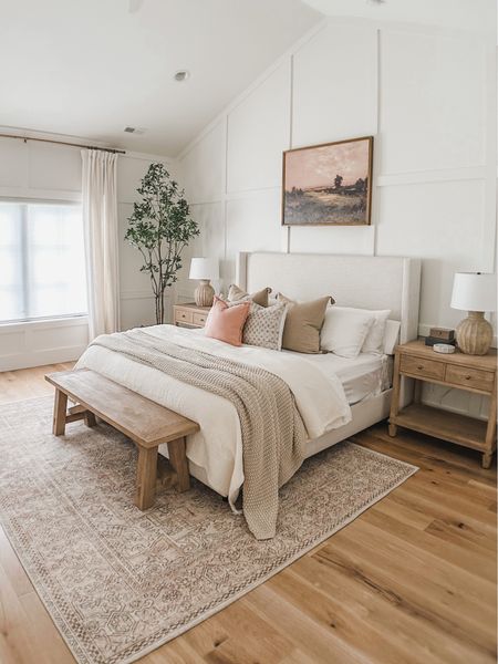 Bright and airy primary bedroom styled with creamy whites, warm wood and pops of pink! 


My decor style, home design, bedroom decor, furniture favorites, Amazon finds, lighting, table side lamps, vintage rugs, becki owens rugs, wooden bench, nightstands, wooden nightstands, pottery barn style, shop the look! 

#LTKSeasonal #LTKstyletip #LTKhome