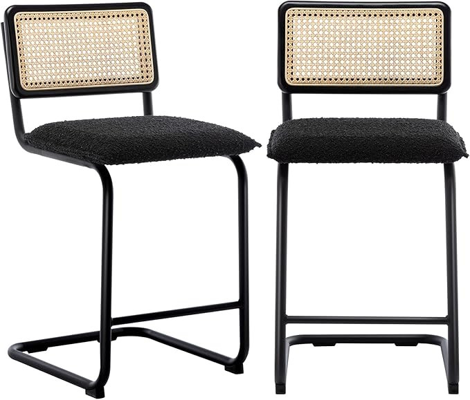 ONEVOG Rattan Counter Height Barstool Chairs Set of 2, Black Boucle Simple Stool Mid-Century Mode... | Amazon (US)