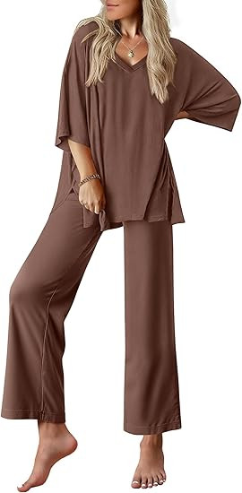 Ekouaer Lounge Sets for Women Pajamas Set Short Sleeve Tops and Long Pants Soft 2 Piece Outfits w... | Amazon (US)