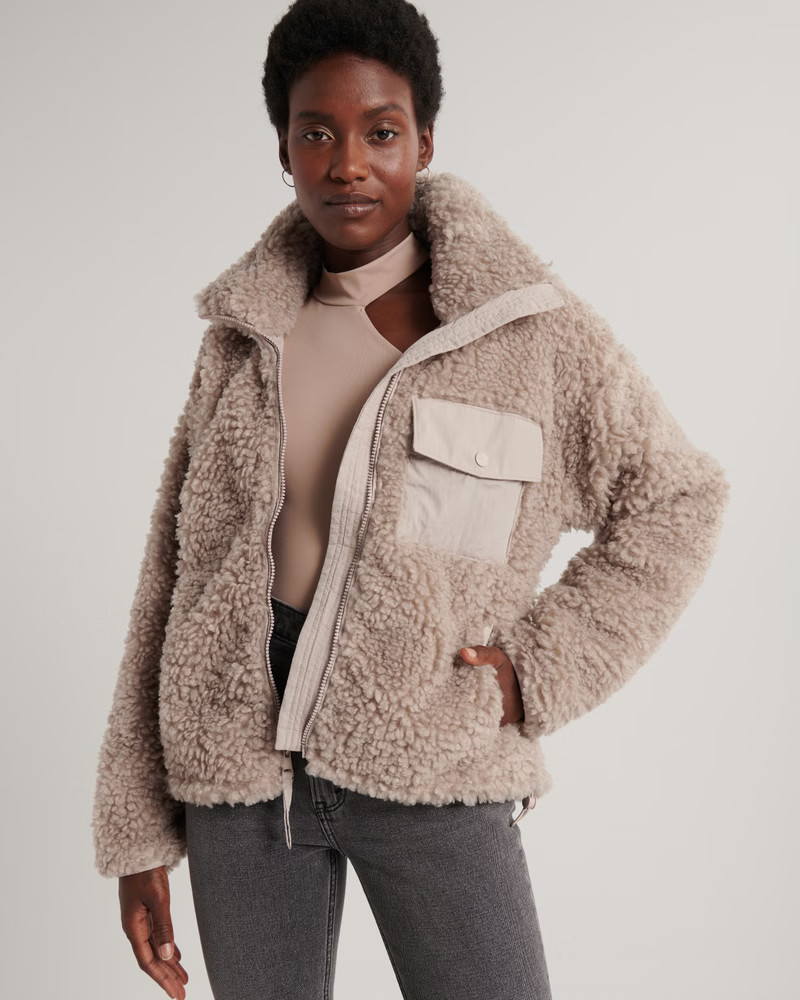 Cinched Sherpa Full-Zip Jacket | Abercrombie & Fitch (US)