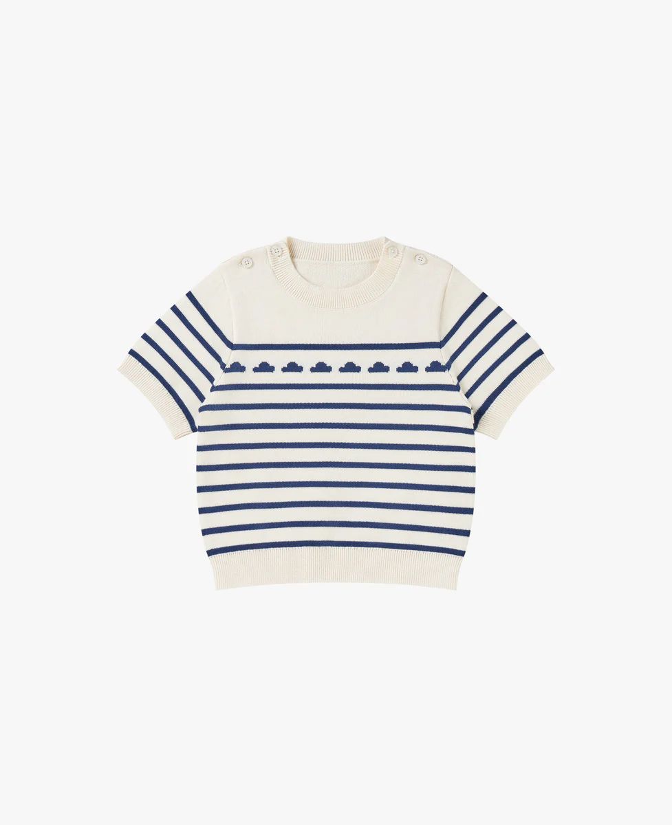 Knit Cotton Short Sleeve Top - Breton Clouds | Petite Revery