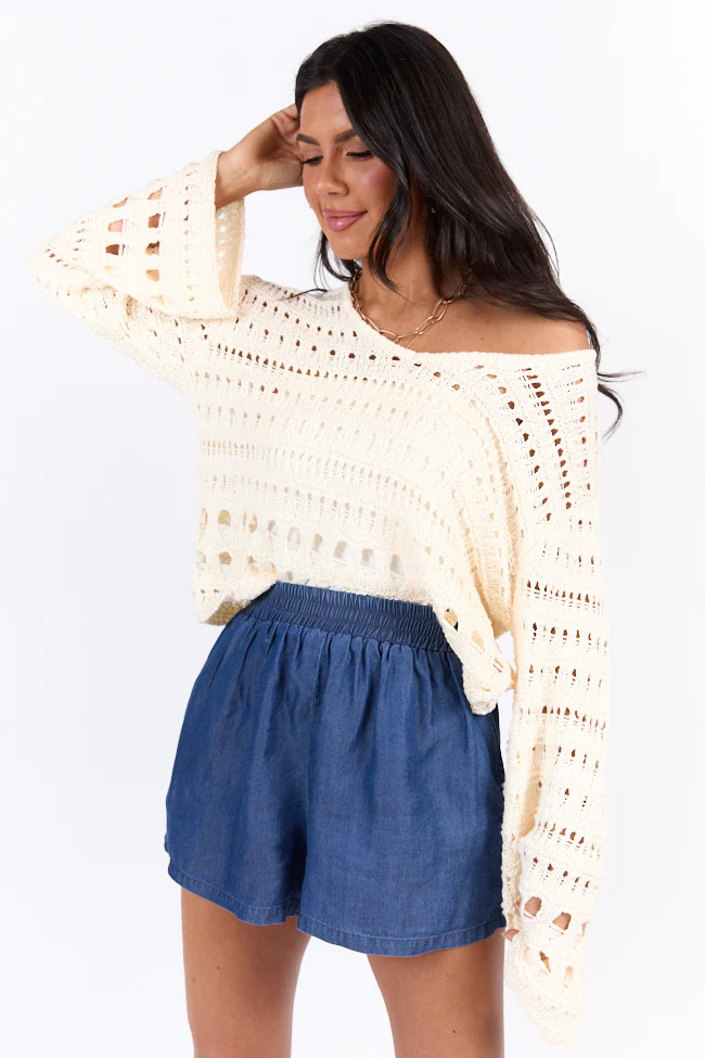 Chasing Daylight Cream Open Knit V-Neck Sweater | Pink Lily