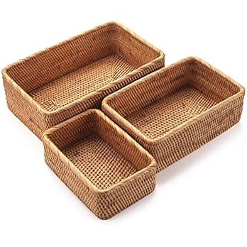 YANGQIHOME Natural Rattan Storage Baskets, Rectangular Woven Fruit Baskets, Wicker Decoration and... | Amazon (US)