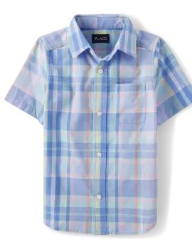 Boys Plaid Poplin Button Up Shirt - s/d spring blue | The Children's Place