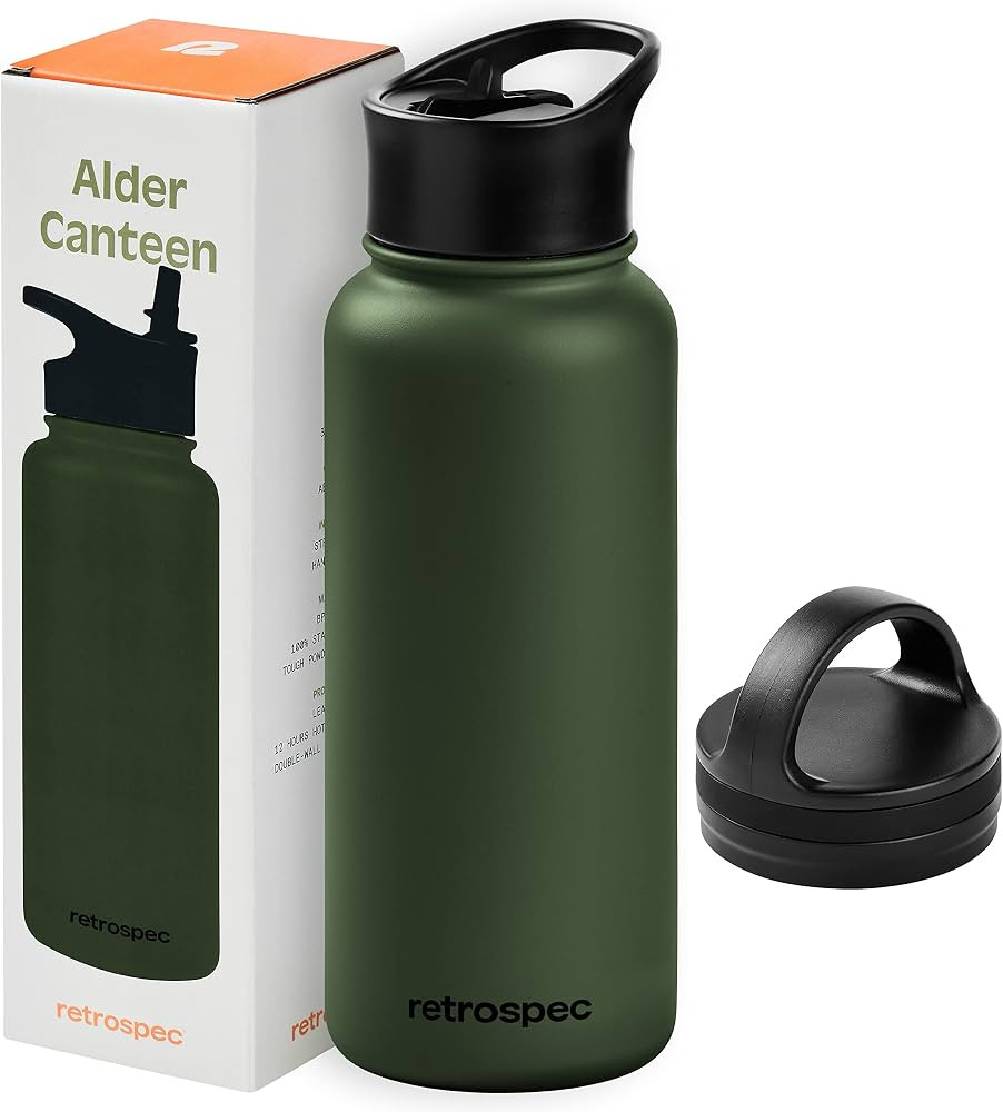 Retrospec Alder Insulated Water Bottle with Straw Lid & Handle Cap - Stainless Steel Wide Mouth D... | Amazon (US)