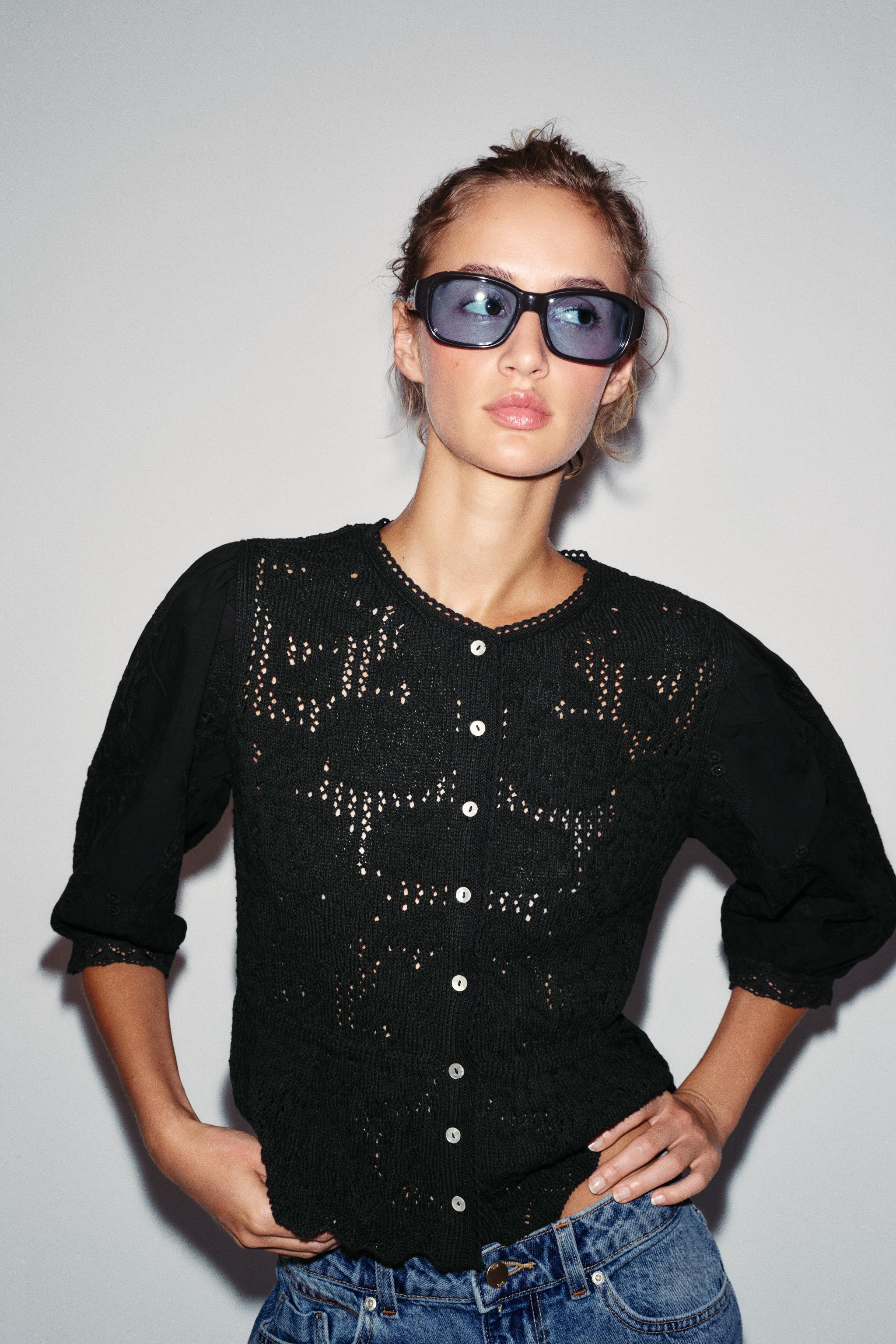 ROMANTIC MIXED-FABRIC CARDIGAN | Zara US