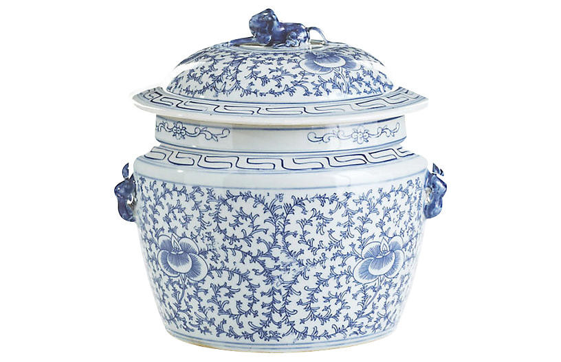 9" Lidded Rice Jar, Blue/White | One Kings Lane