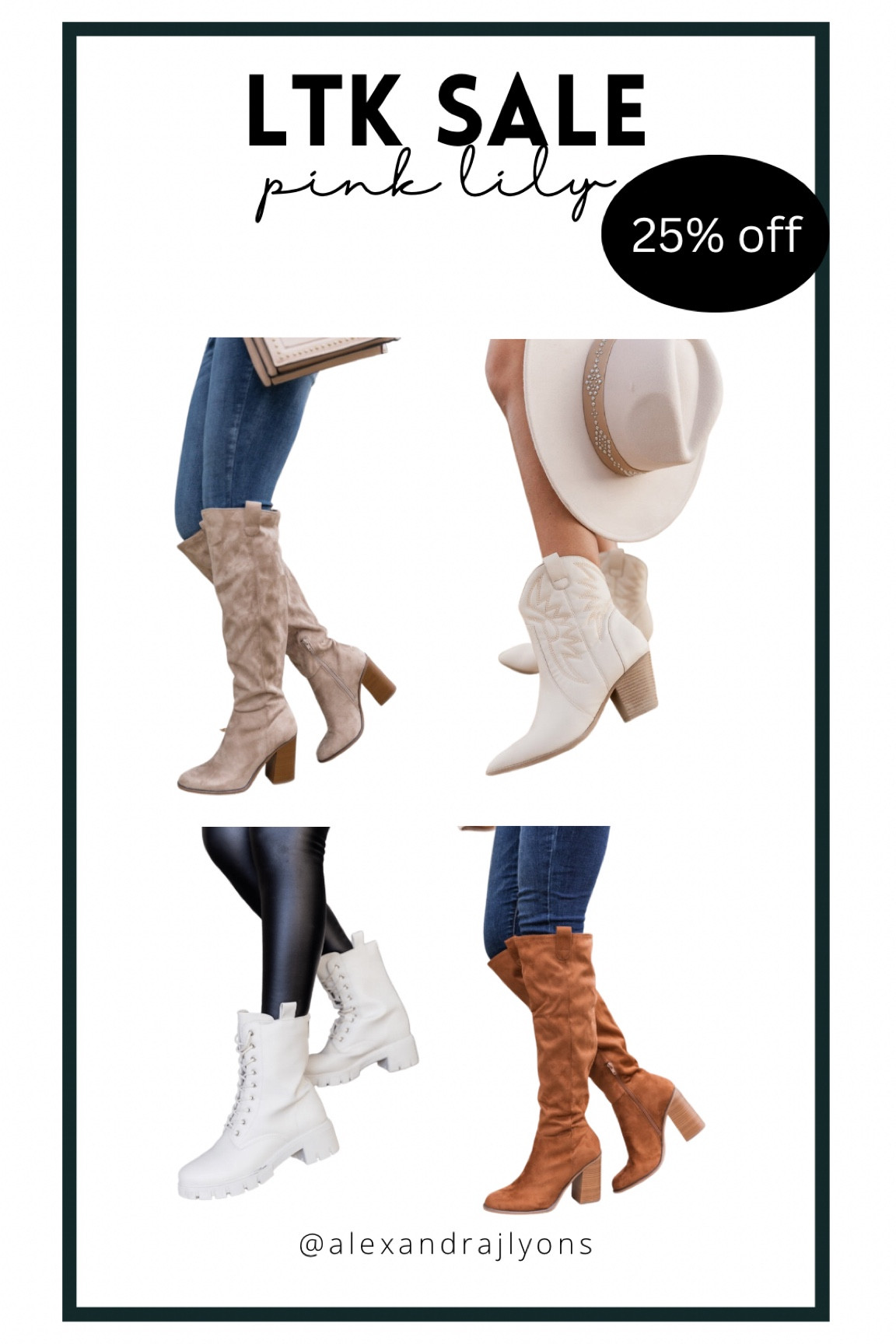 #LTKSALE
Fall boots
Pink Lily 25%off site wide 

#LTKsalealert #LTKSeasonal #LTKshoecrush