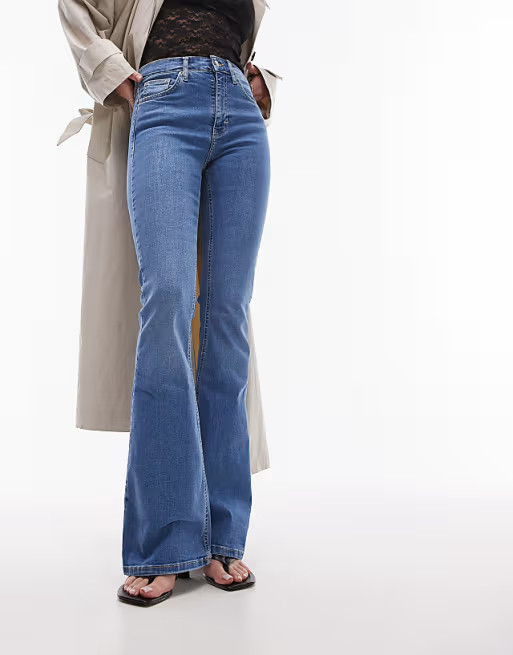 Topshop Jamie flare jeans in mid blue | ASOS (Global)