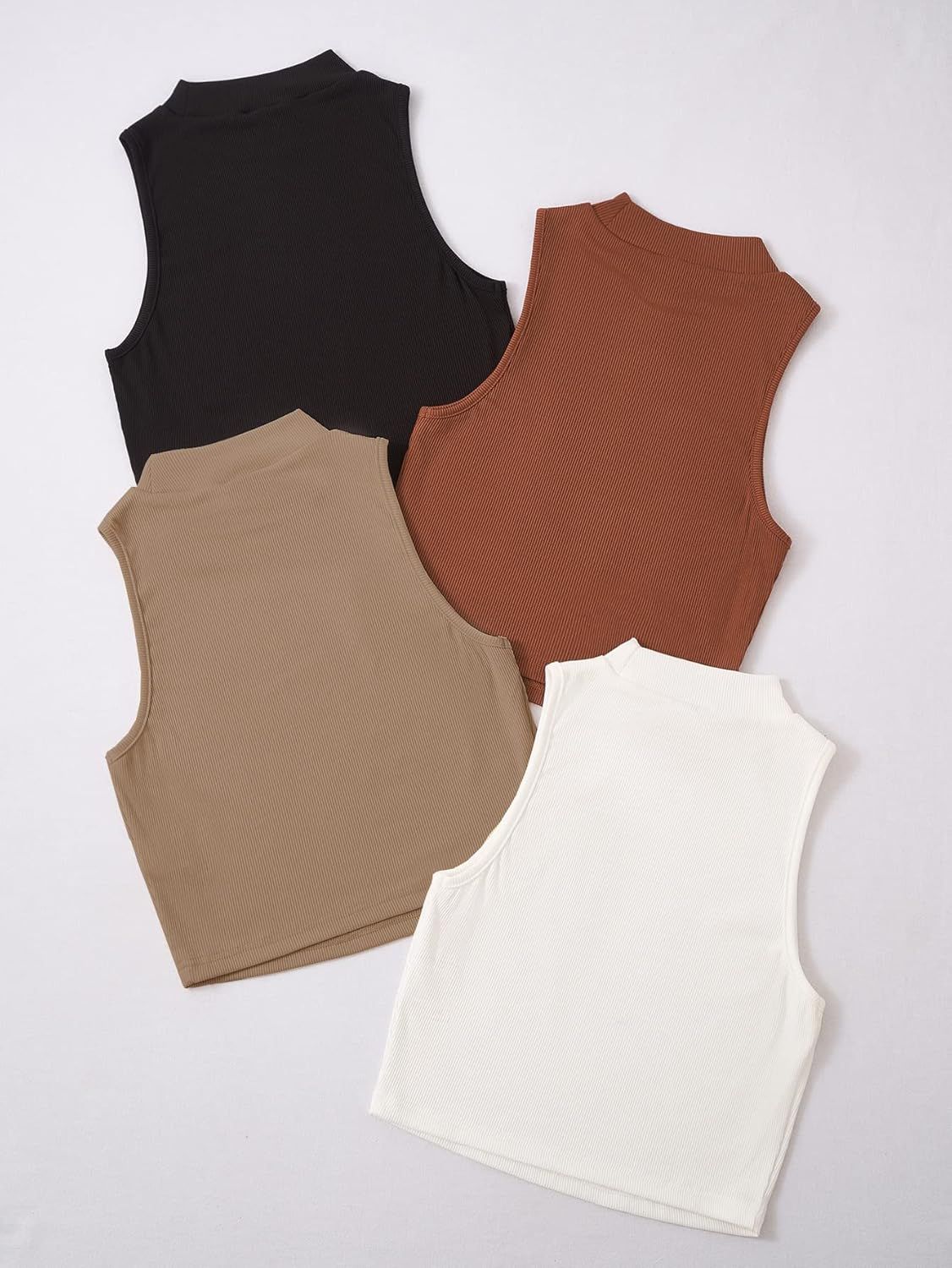 SheIn Women's 4 Piece Mock Neck Crop Top Basic Sleeveless Ribbed Knit Cami Crop Tank Tops | Amazon (US)
