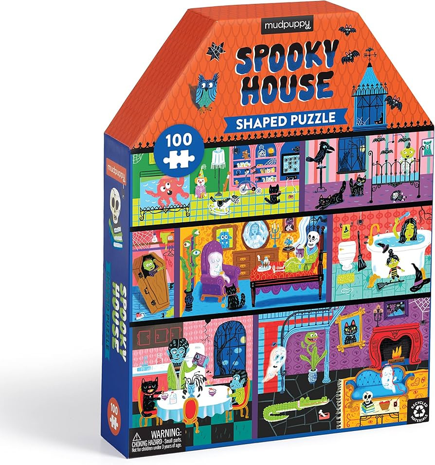 Mudpuppy Spooky House – 100 Piece Unique House Shaped Scene Puzzle with Colorful and Fun Illust... | Amazon (US)