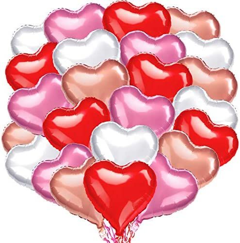 24 Pieces 18 Inch Heart Shaped Foil Balloons Valentines Love Balloons for Happy Birthday Wedding ... | Amazon (US)