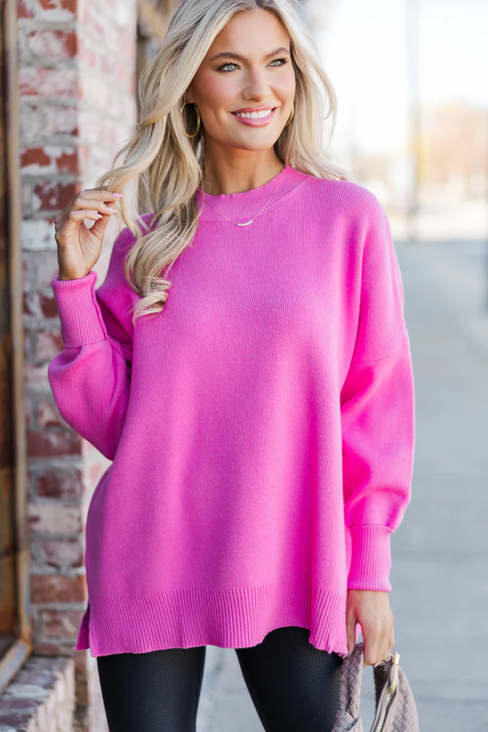 Perfectly You Candy Pink Mock Neck Sweater | The Mint Julep Boutique