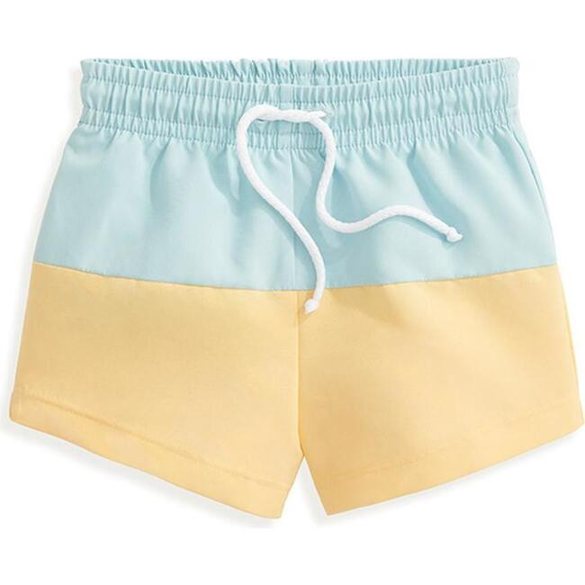Colorblock Bayshore Swim Trunk, Blue with Yellow | Maisonette