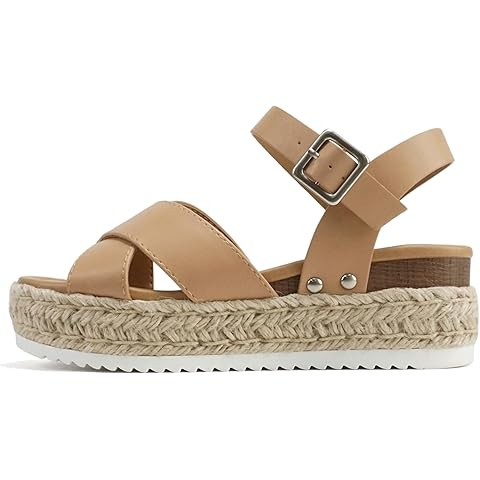 Soda “FIRELY” ~ Women Round Toe Crisscross Band Platform Espadrille Wedge Sandal with Adjusta... | Amazon (US)