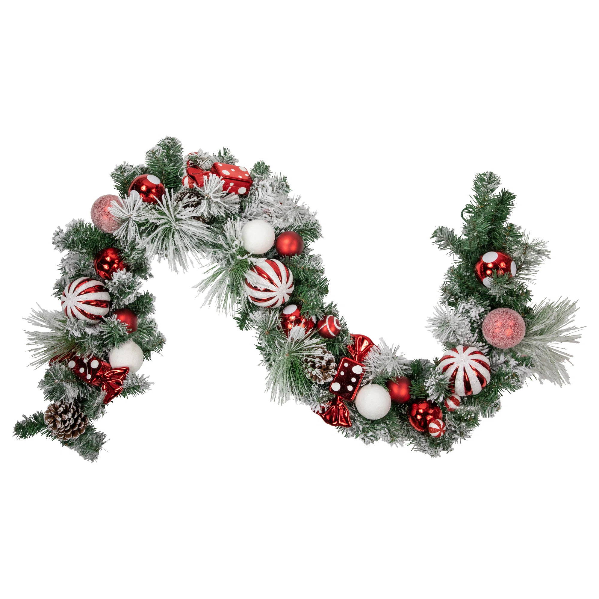 Northlight Seasonal 6' Flocked Pine Artificial Christmas Garland with Candy Ornaments and Pinecon... | Wayfair North America