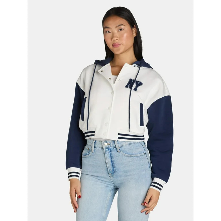 Liv & Lottie Juniors’ Varsity Bomber Fleece Jacket with Hood, Sizes XS-XXL | Walmart (US)