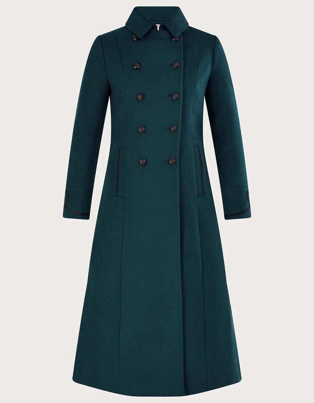 Minnie Military Long Coat in Wool Blend Teal | Monsoon (UK)