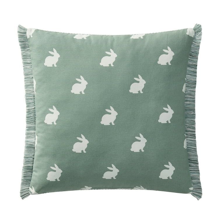 My Texas House Kailey 18" x 18" Green Bunny Reversible Cotton Decorative Pillow | Walmart (US)