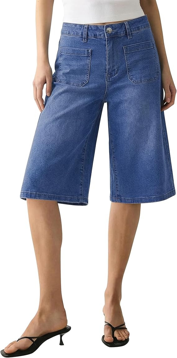 luvamia Capri Jeans for Women Wide Leg Trendy High Waisted Patch Pocket Loose Straight Casual Str... | Amazon (US)