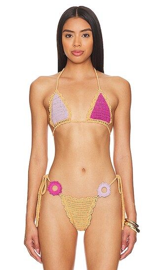 Jinny Crochet Bikini Top in Peach Multi | Revolve Clothing (Global)