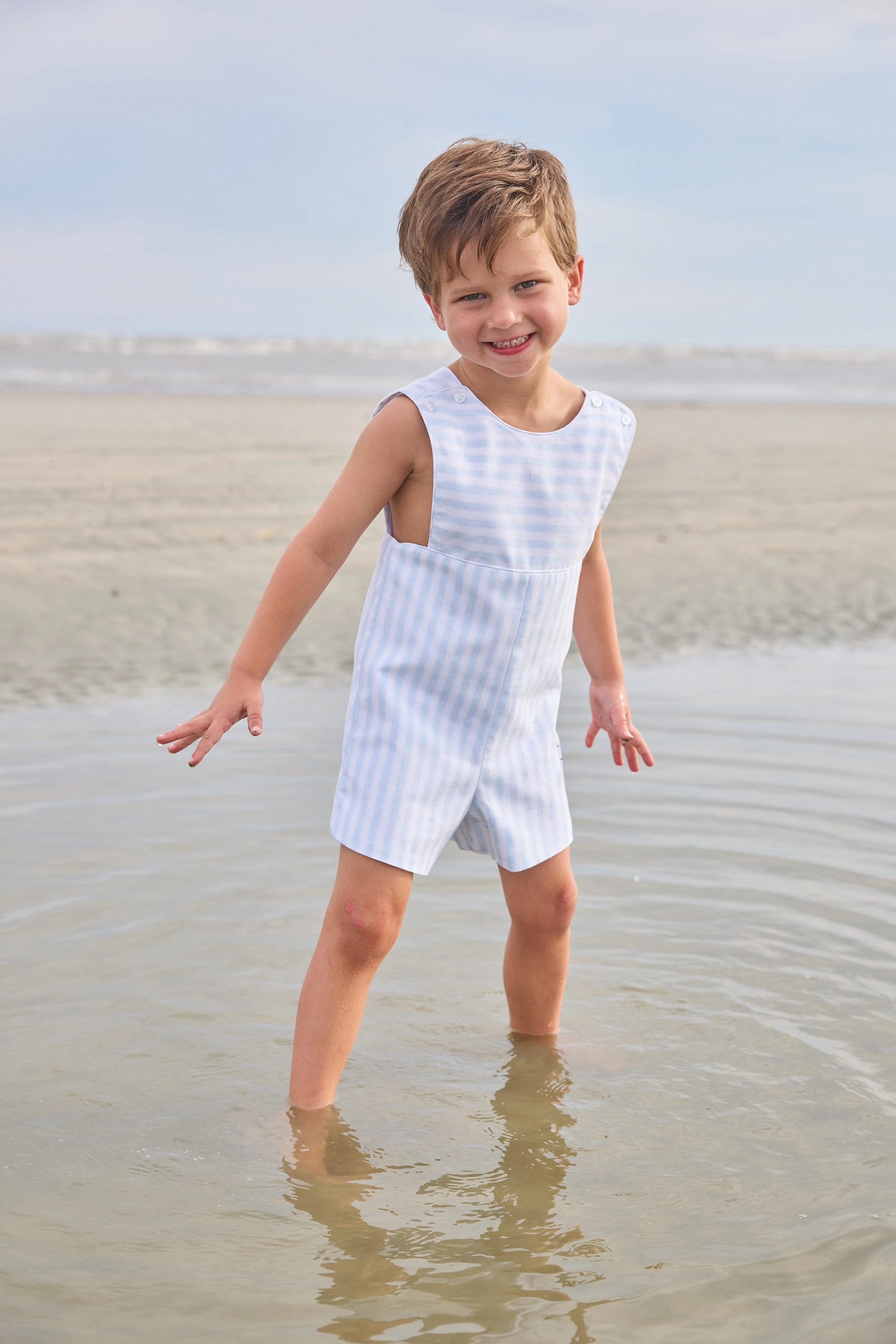 Savannah Stripe Apron John John - Blue & White Boy Romper | Little English