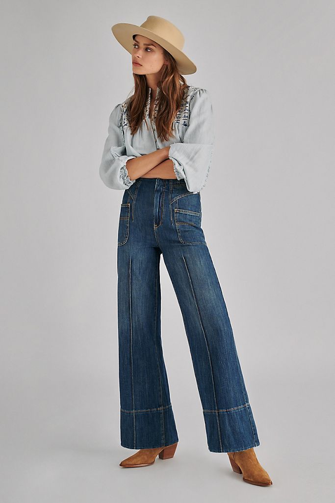 Pilcro Ultra High-Rise Seamed Wide-Leg Jeans | Anthropologie (US)