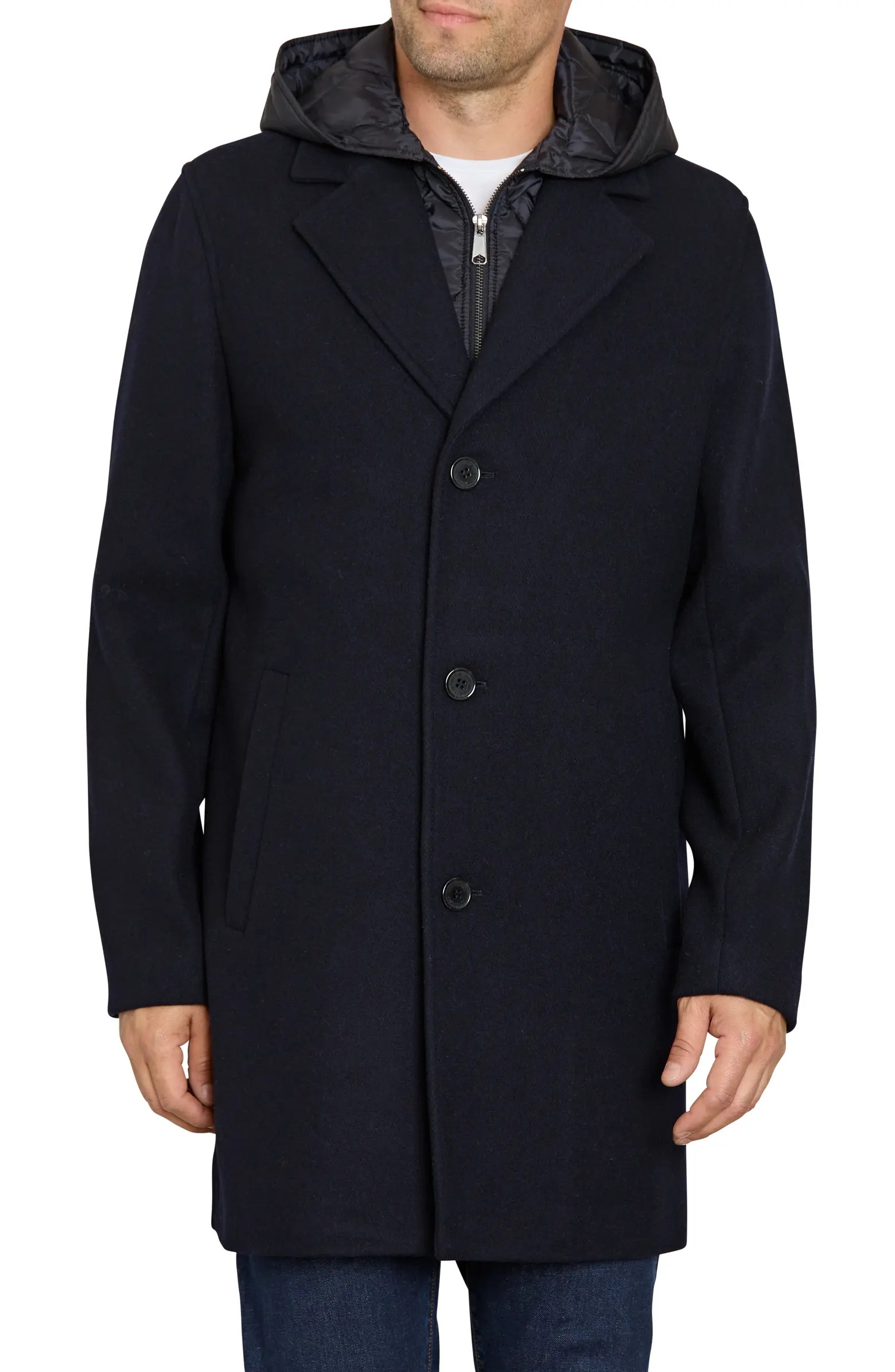 Single Breasted Wool Blend Hooded Coat with Bib | Nordstrom