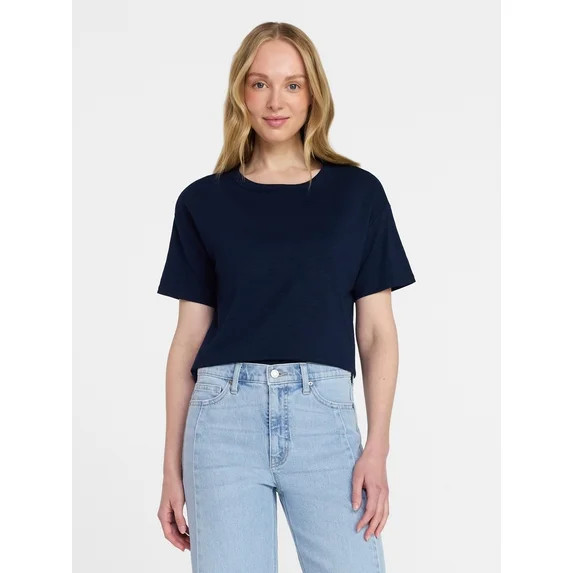 Time and Tru Women's Boxy Slub Tee with Short Sleeves, Sizes XS-XXXL | Walmart (US)