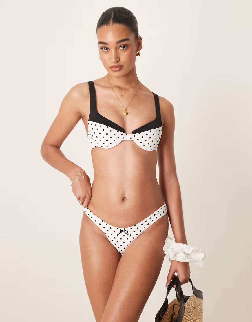 Free Society polka dot high leg bikini bottom in white | ASOS (Global)