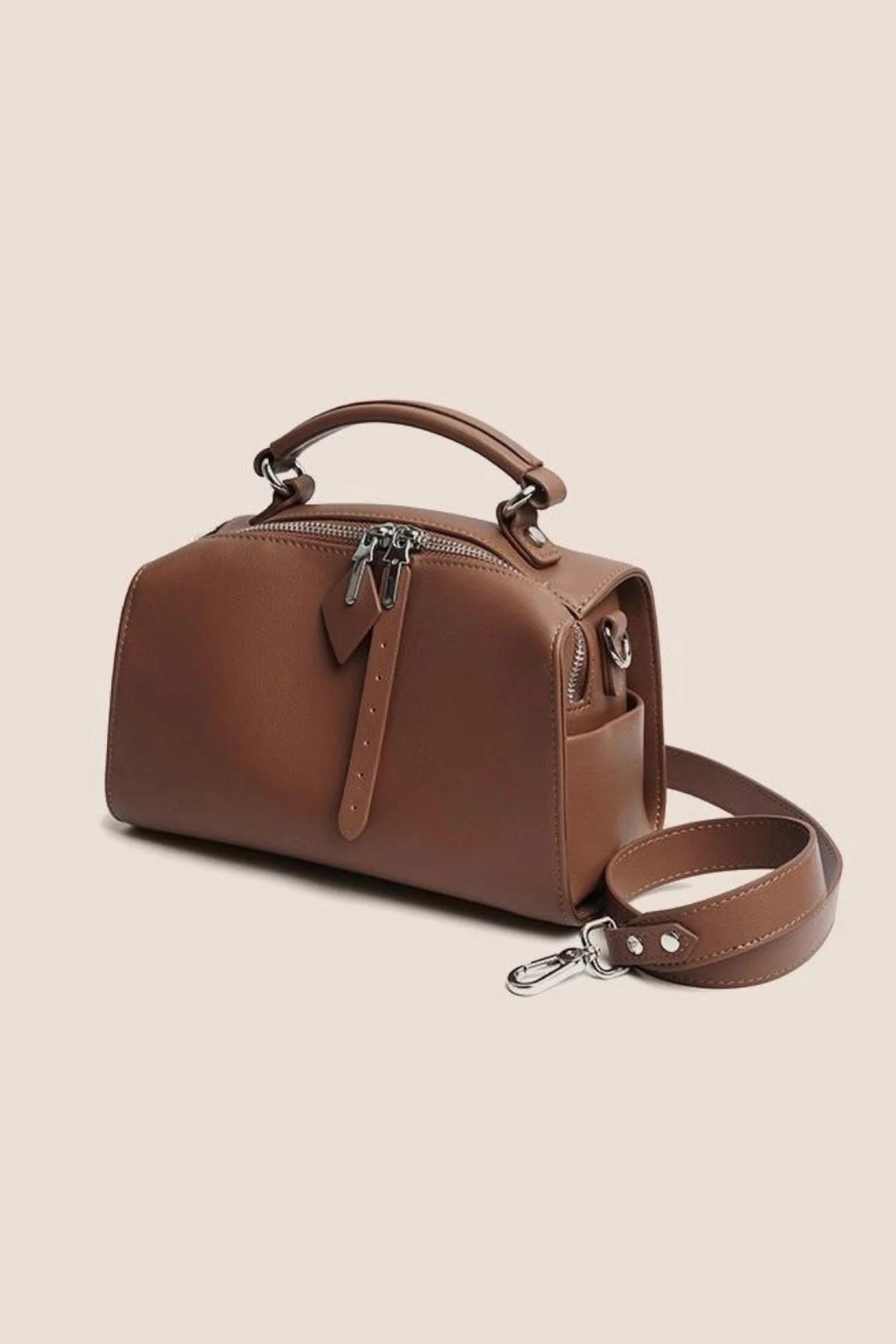 Top Handle Pouch Bag In Brown | Shop Simon