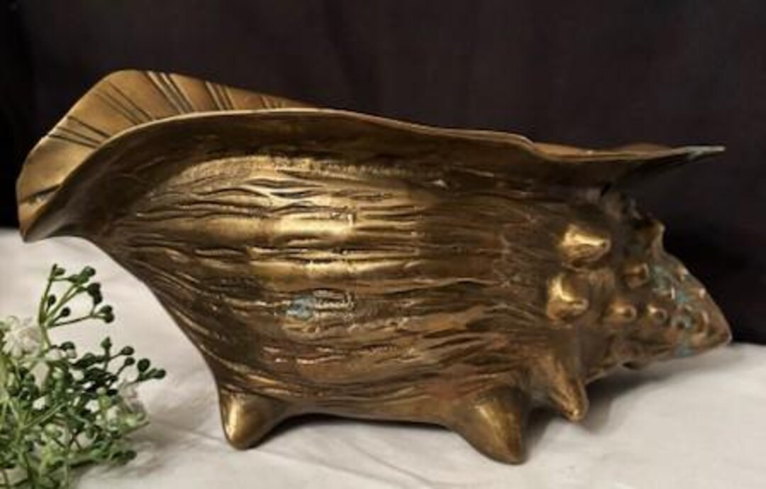 Vintage Antique Hand-crafted Solid Bronze Mortar & Solid Brass Conch Shell Planter-coastal Plant ... | Etsy (US)