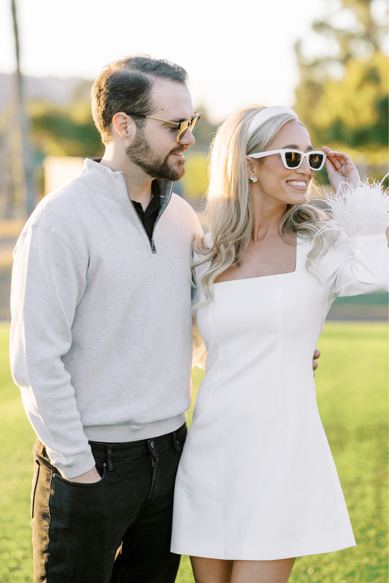 Little white dress, rehearsal dinner, engagement, white headband, white feathers, white sunglasses, white pumps, bride to be 
Wearing size 0

#LTKwedding