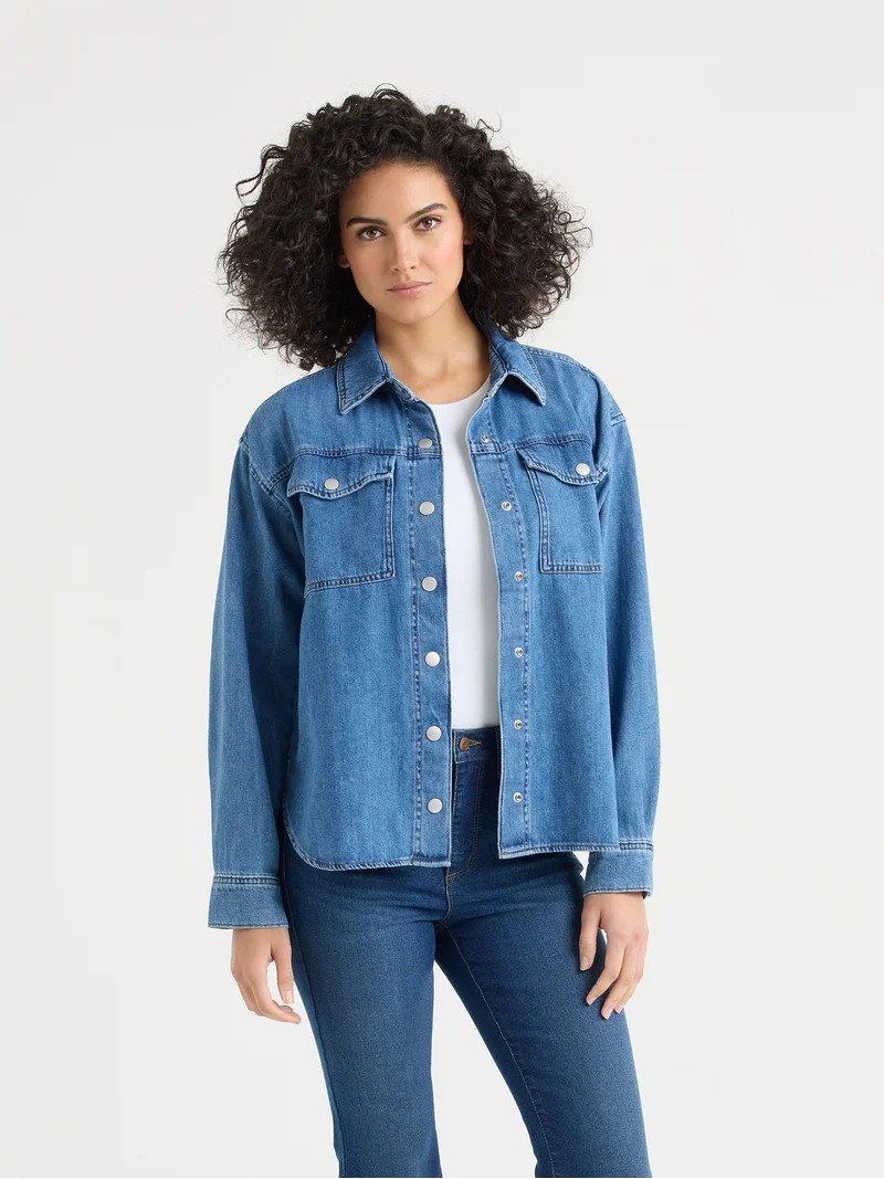 Sofia by Sofia Vergara Women's Relaxed Boyfriend Shirt with Long Sleeves, Sizes XS-XXXL | Walmart (US)