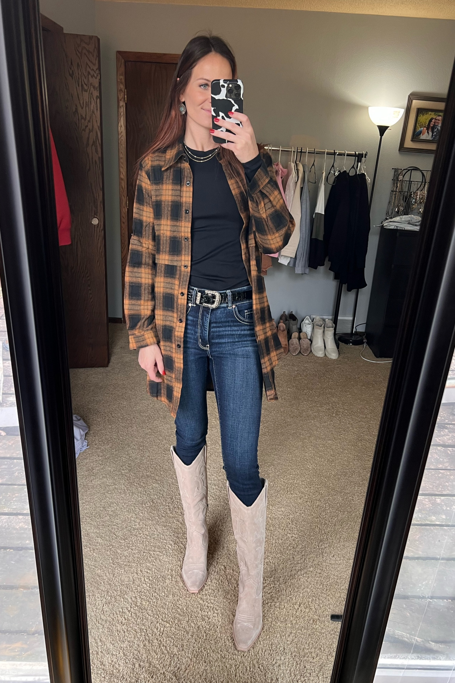 Thanksgiving outfit of the day, fall fashion outfit idea, fall trending outfits, outfits with boots, western boots outfit, casual cute outfit, casual western outfits

Wearing a size small in all. I did size up from my usual 8.5 to a 9 due to the snip toe. It was a bit squishy when I ordered the 8.5.

#LTKCyberWeek #LTKshoecrush 

#LTKU