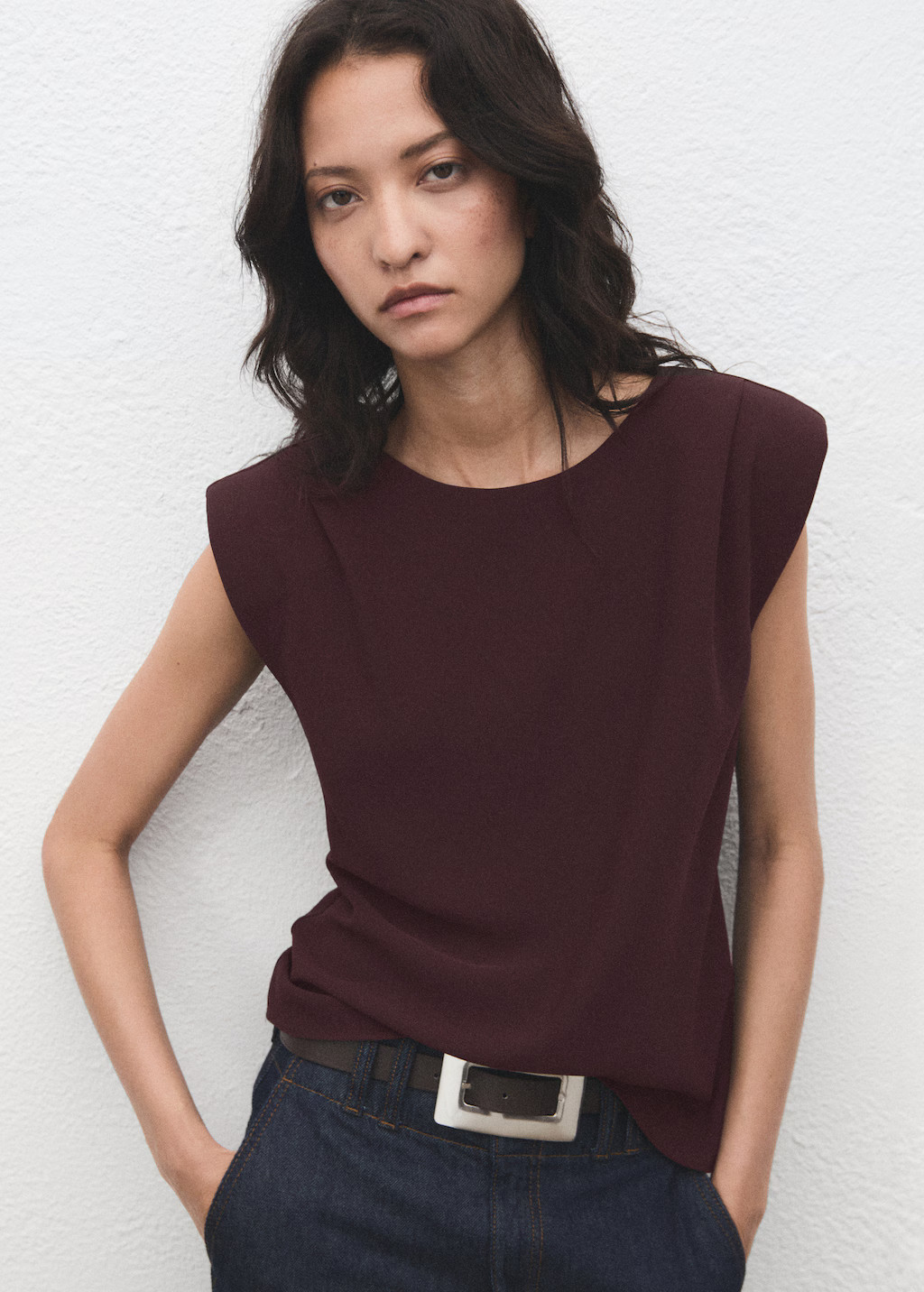 Ruched blouse with shoulder pads - Women | MANGO United Kingdom | MANGO (UK)