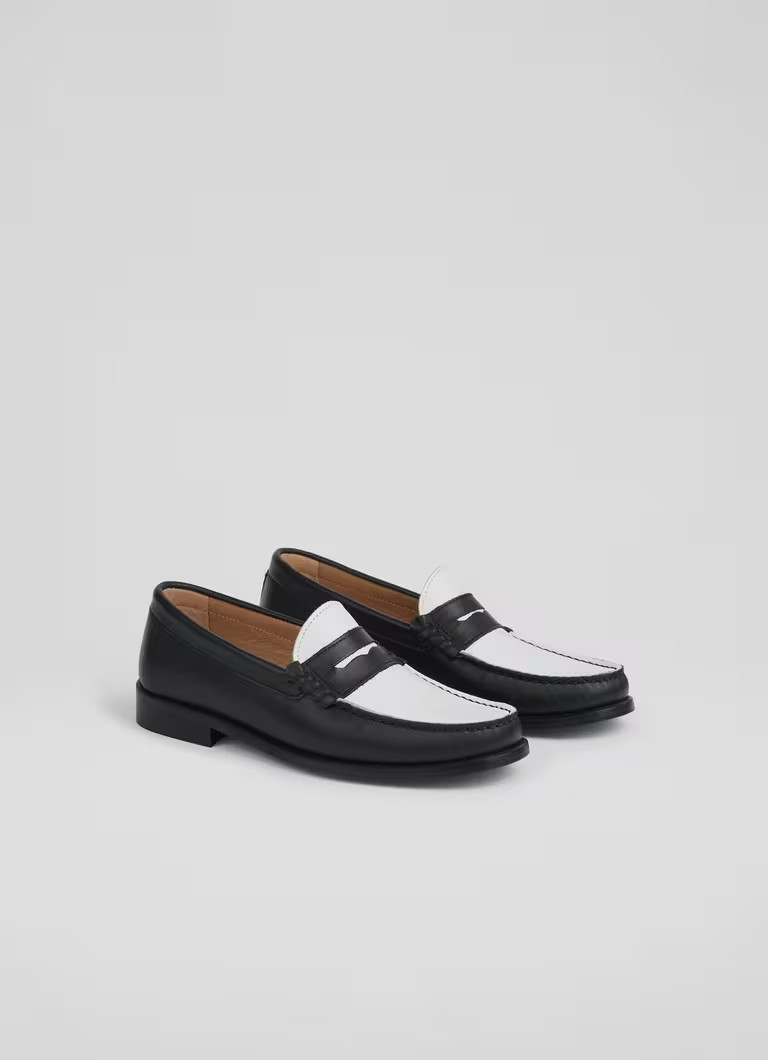 Solo Black and White Leather Moccasin Loafers | L.K. Bennett (UK)