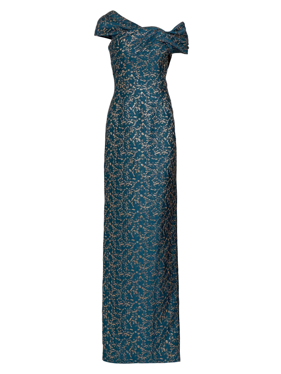 Teri Jon by Rickie Freeman Asymmetric Twist Jacquard Gown | Saks Fifth Avenue