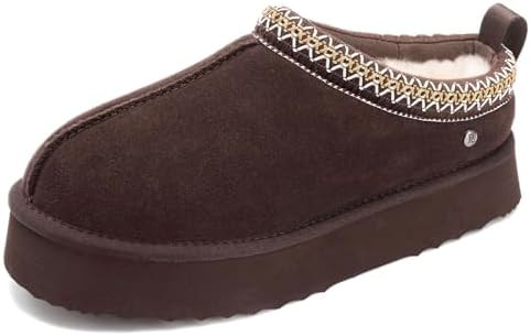 Parfeying Women’s Platform Mini Boots Slippers, Genuine Suede Upper with Sheepskin Shearling Fu... | Amazon (US)