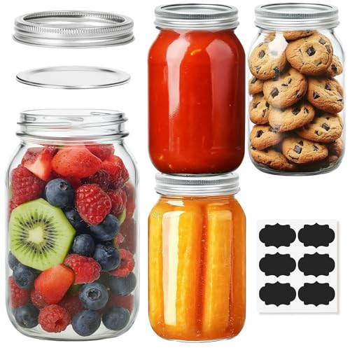 ComSaf Mason Jars 32 oz - 4 Pack, Wide Mouth Mason Jars with Lids, Prep Meal Glass Jars, Canning Jars for Pickling, Suntea, Salad, Honey, Desert, Shower Wedding Favors, DIY Candles Decor | Amazon (US)