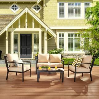 Patio Festival X-Back 5-Piece Metal Patio Conversation Seating Set with Beige Cushions-PF20211-72... | The Home Depot