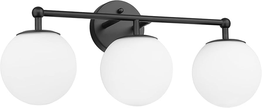 Black Vanity Lights for Bathroom, Farmhouse Bathroom Light Fixtures 3-Light Over Mirror with Milk... | Amazon (US)