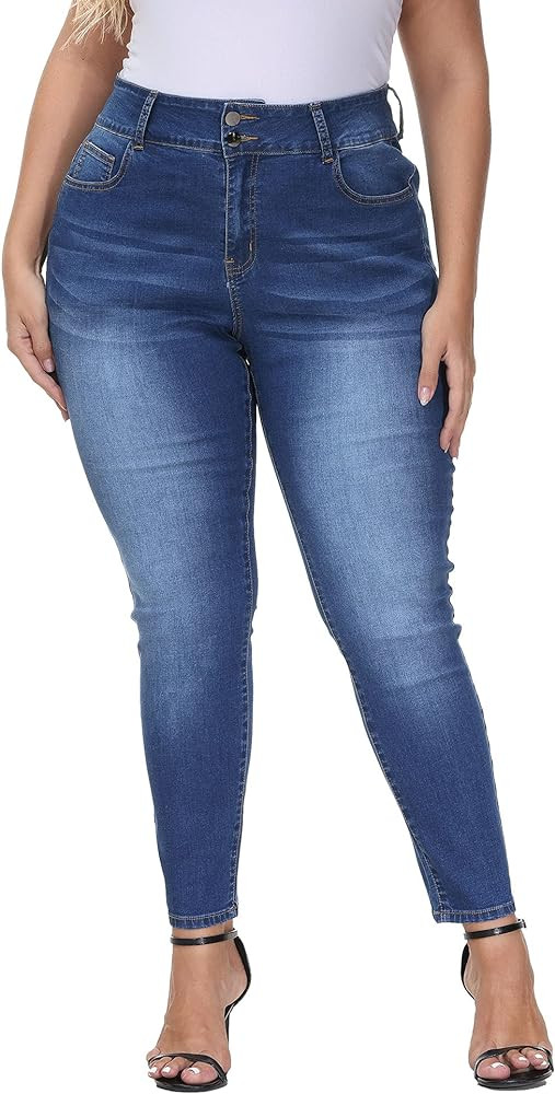 Womens Plus Size Skinny Jeans High Waisted Stretchy Classic Ankle Jean | Amazon (US)